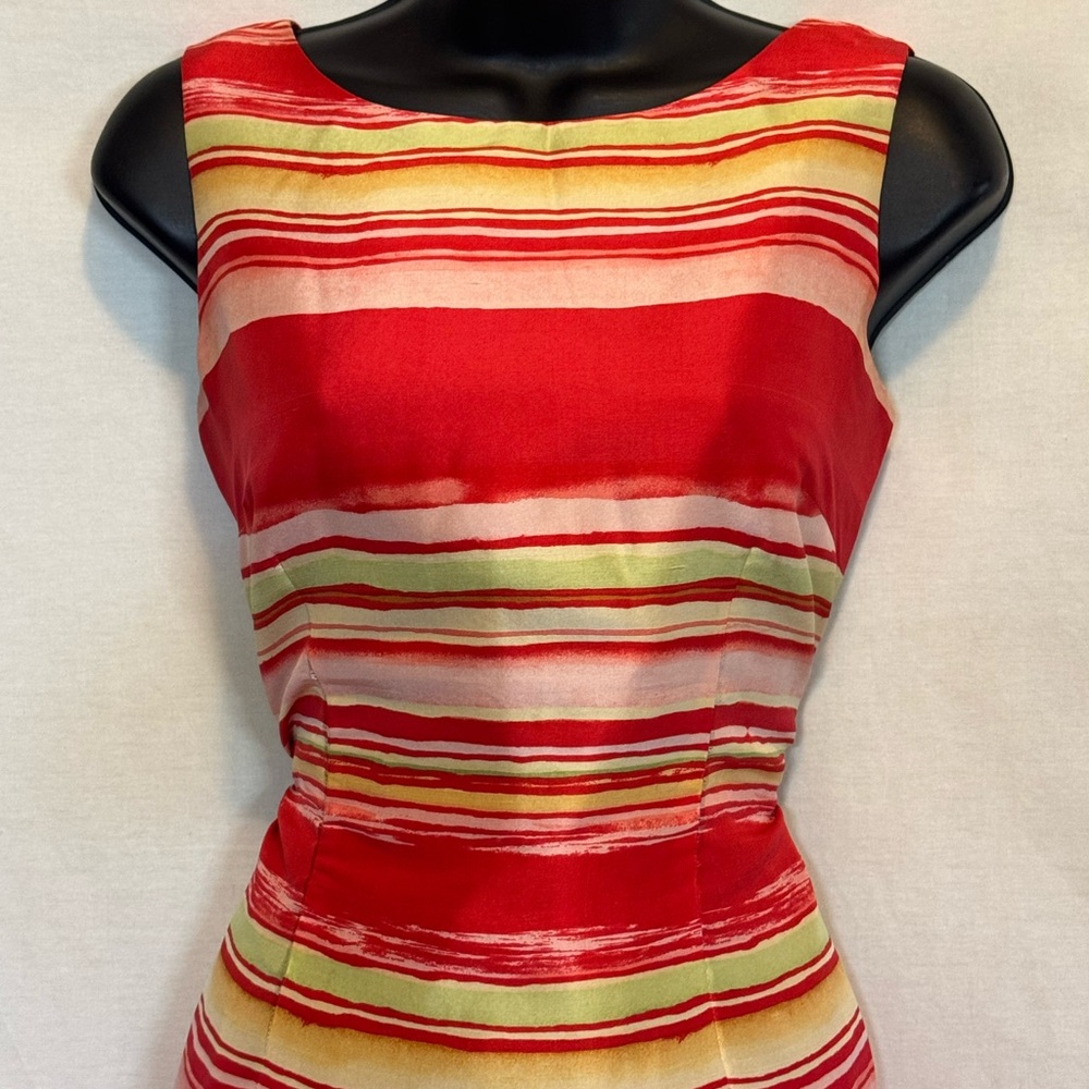 A-172 Jessica Howard‎ 100% Silk Striped Red and Yellow Sleeveless Dress Size 8P - Picture 3 of 14